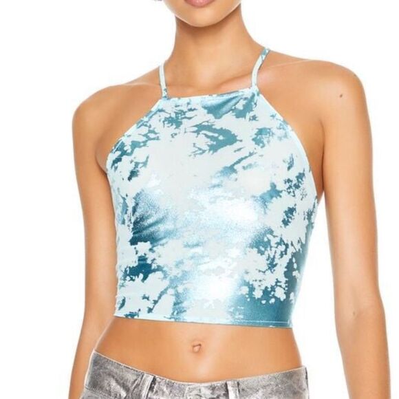 Forever 21 Foil Metallic Halter Tie Back Crop Top - Picture 1 of 3
